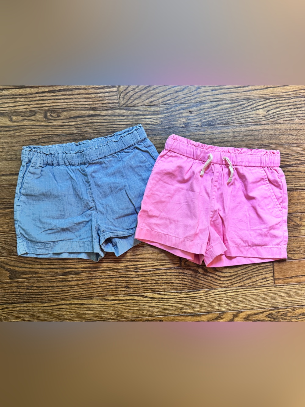 Crewcuts Girls' Drawstring Elastic Shorts in Pink and Blue/Chambray